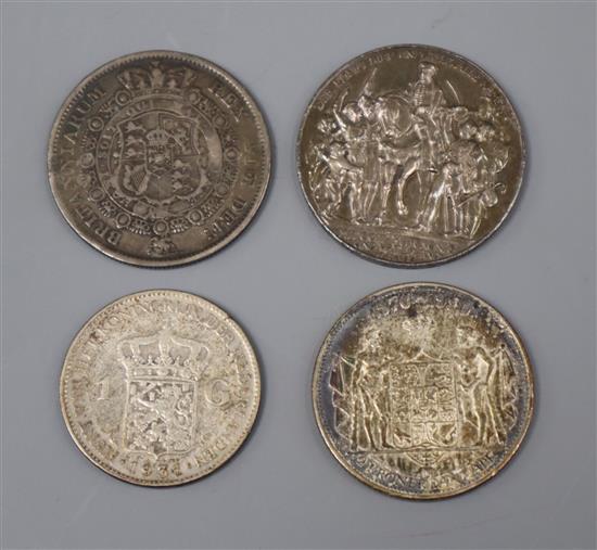 A George III 1817 half crown and three other coins
